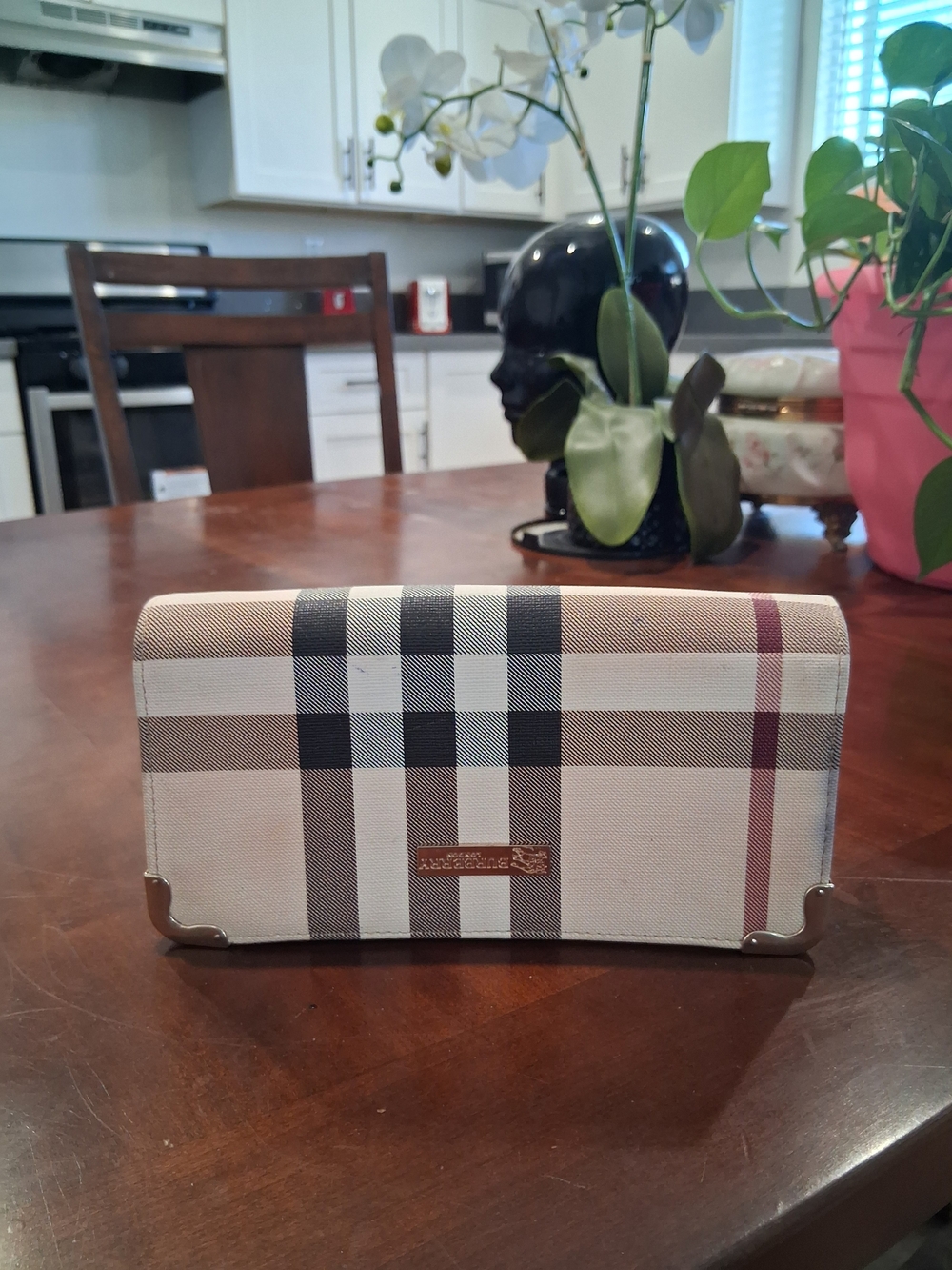 Plaid Style Continental Wallet - Beige/Tan